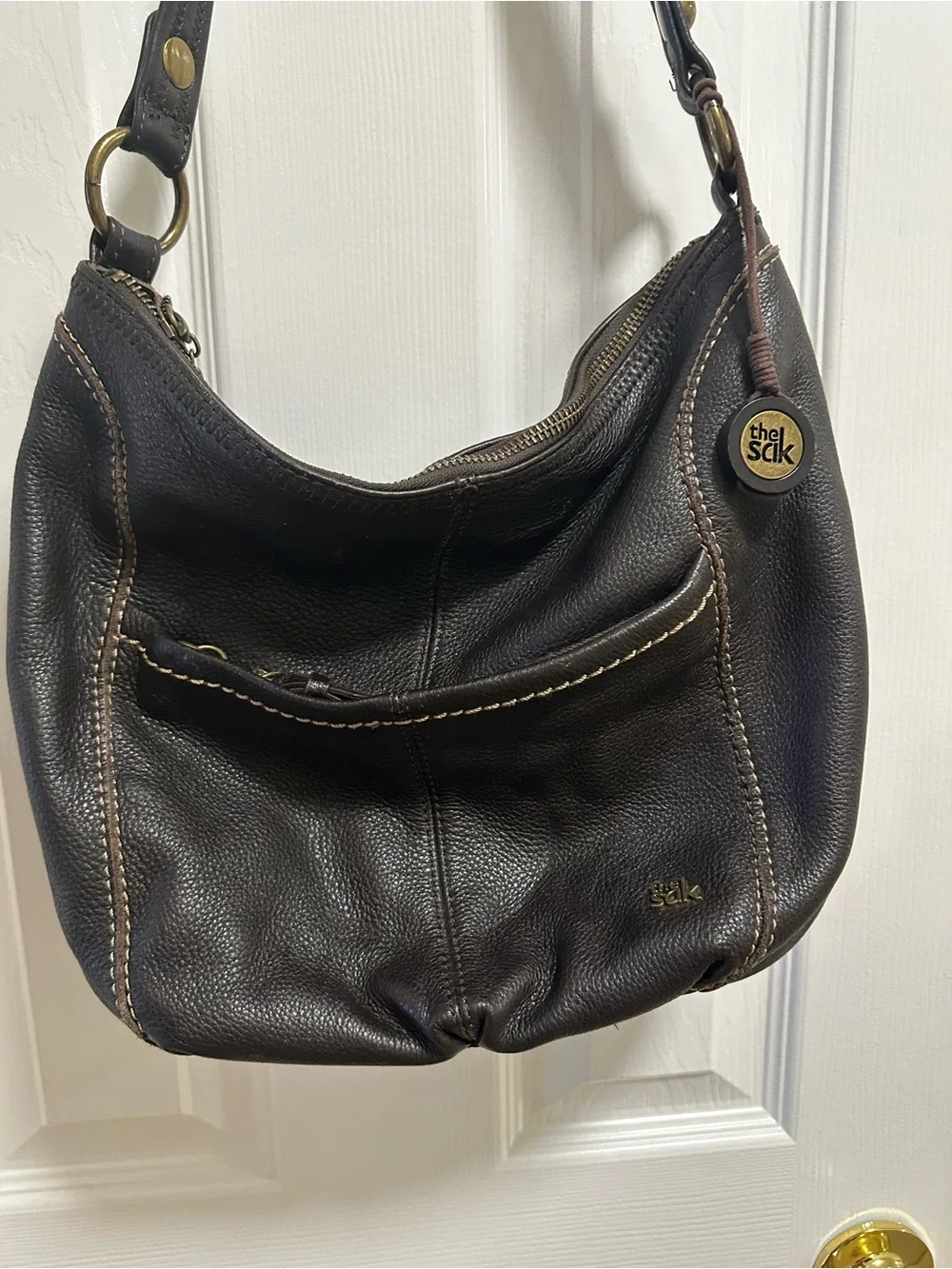The Sak Rich Chocolate Brown Leather Hobo Bag with Contrast Stitching